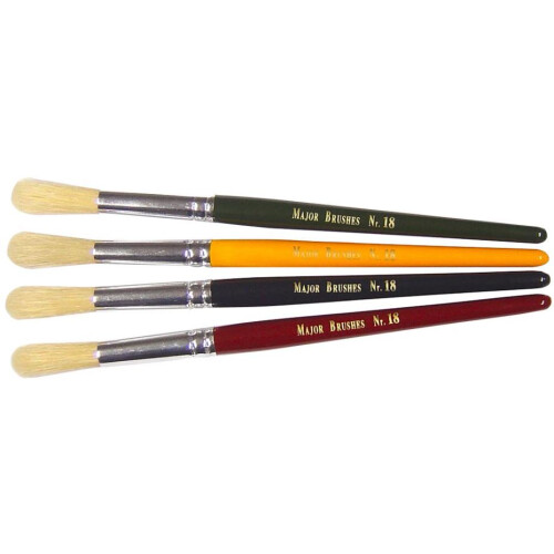 MAJOR BRUSHES - Hog Bristle Short Handle Round Tip Paint Brush Size 18 -  4 Pack