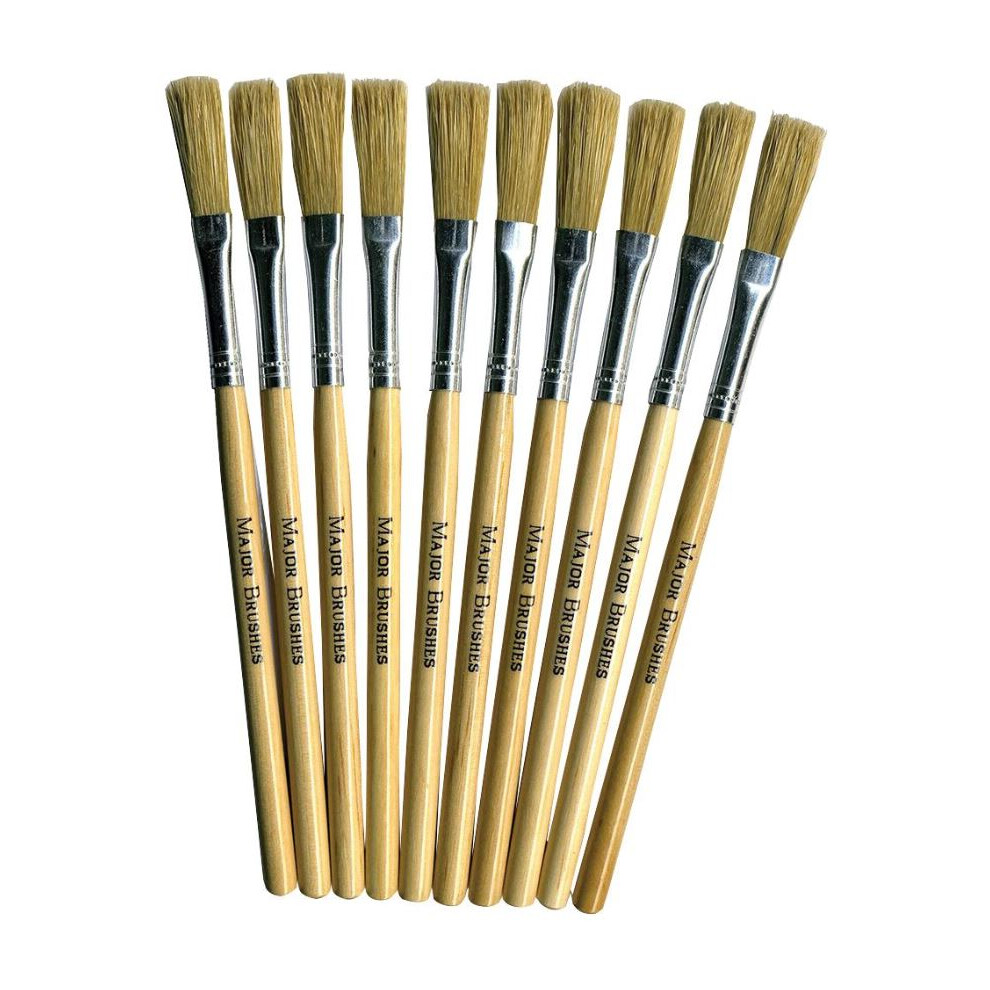 Major Brushes - Flat Tip Hog Bristle Paste Brush With Dowel Handle - 10 Pack 3561144152569