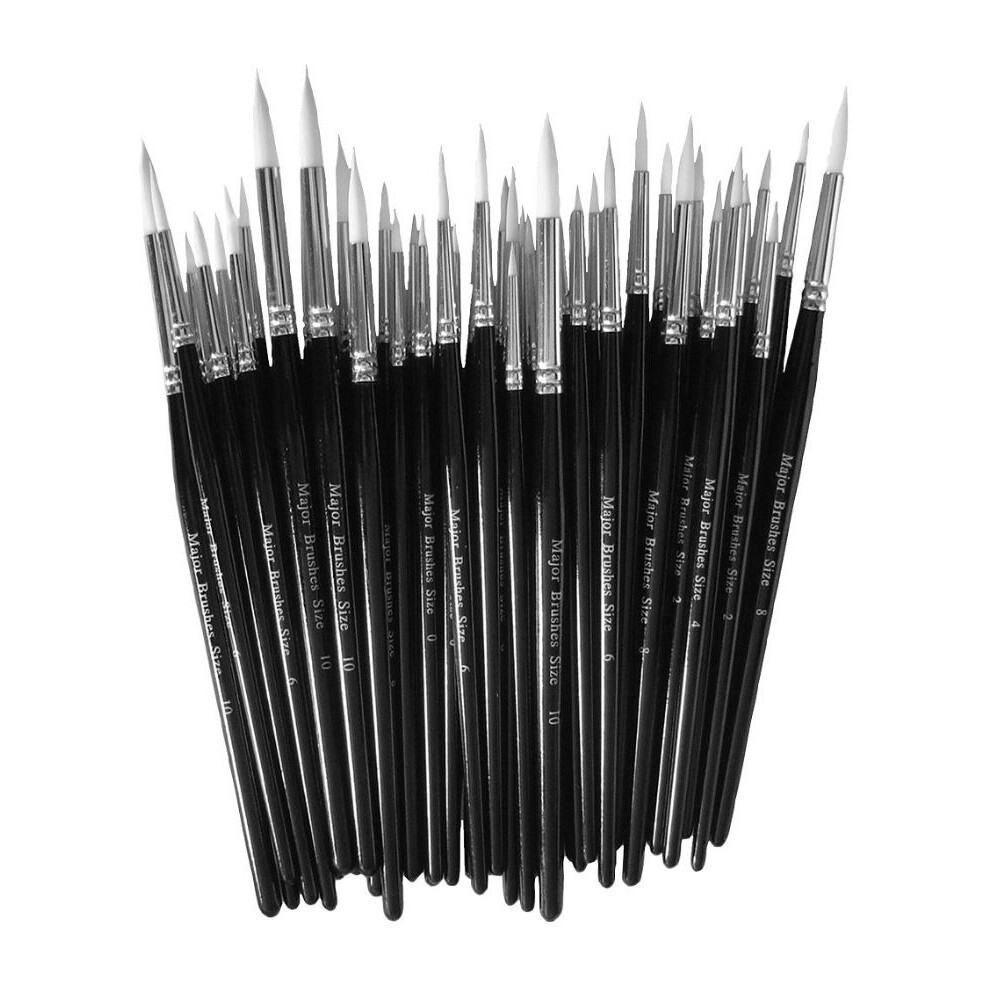 Major Brushes - Assorted Synthetic Sable Round Tip Paint Brushes, 50 Pack