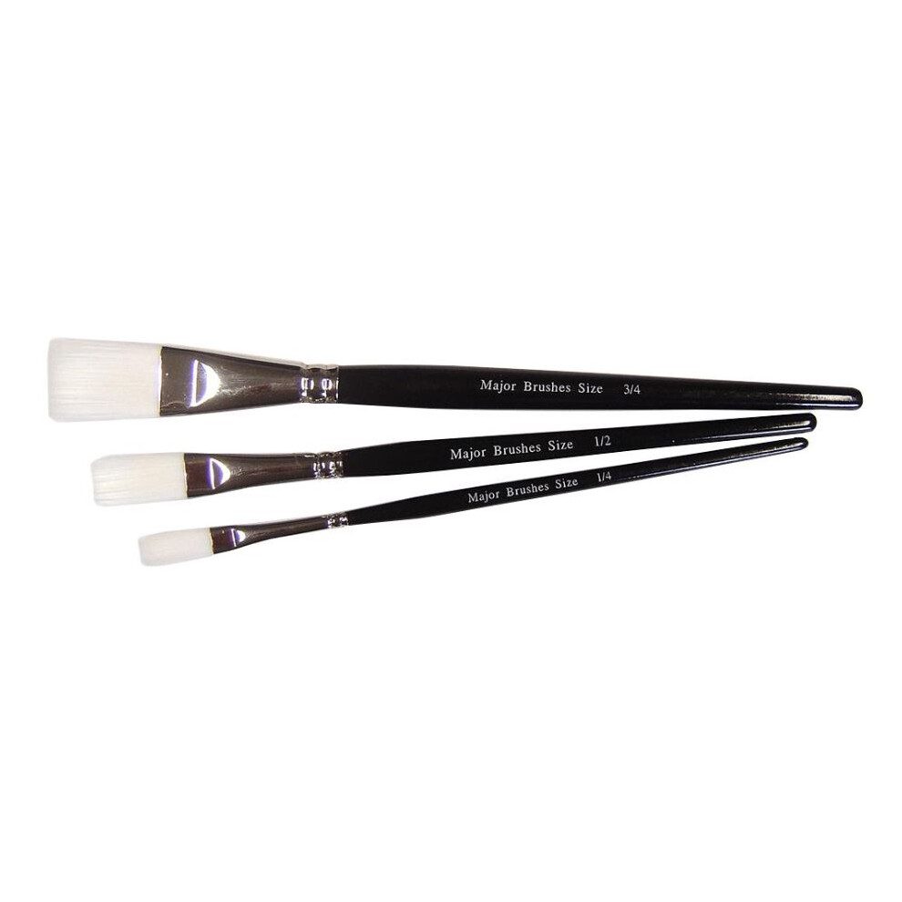 Major Brushes - Assorted Synthetic Sable Flat Tip Paint Brushes - Pack Size 3
