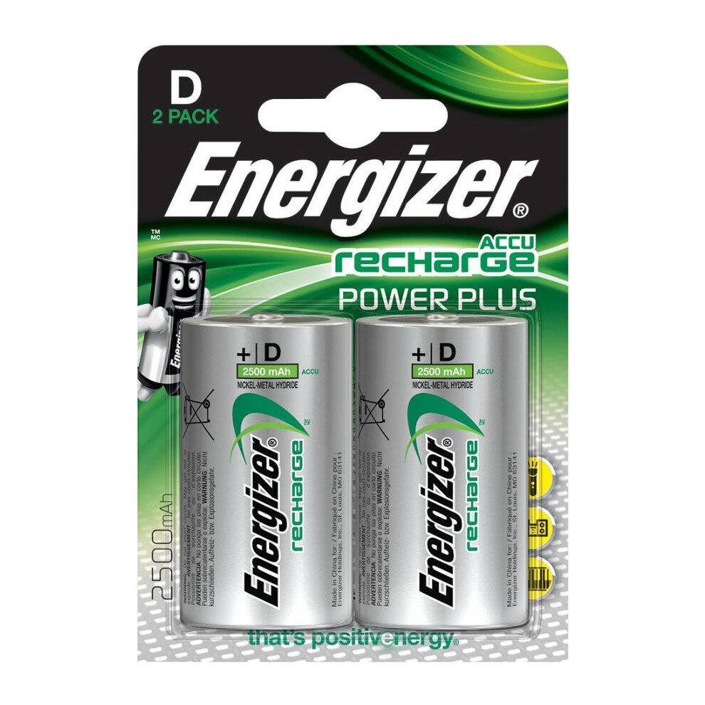 ENERGIZER - NiMH Rechargeable D Batteries 2500mAh - 2 Pack