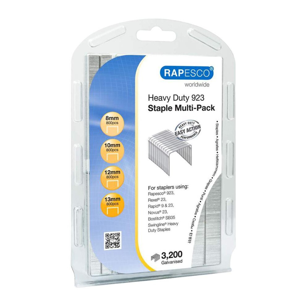 Rapesco - 923 Heavy Duty Galvanised Metal Staples Multipack - Pack Of 3200 Assorted 3561194192850