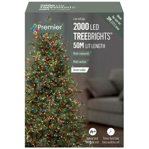 Raraion - 2000 LED Multi-Coloured Christmas Tree Lights with Timer, 50m