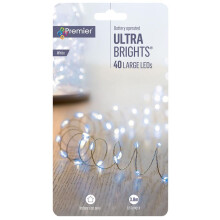 Raraion - 40 LED White Indoor Ultrabrights, Battery Operated, 3.8m