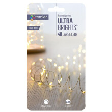 Raraion - 40 LED Warm White Indoor Ultrabrights, Battery Operated, 3.8m