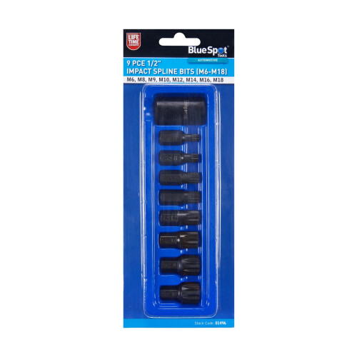 BlueSpot Blue Spot Tools - 9 PCE 1/2" Impact Spline Bits (M6-M18)