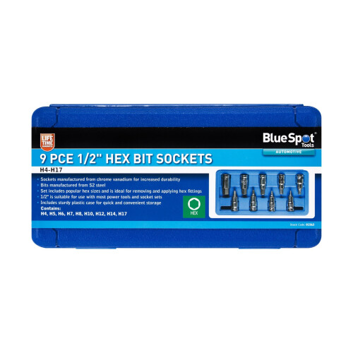 BlueSpot Blue Spot Tools - 9 PCE 1/2" Hex Bit Sockets (H4 - H17)