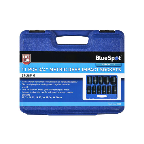BlueSpot Blue Spot Tools - 11 PCE 3/4" Metric Deep Impact Sockets (17-38mm)