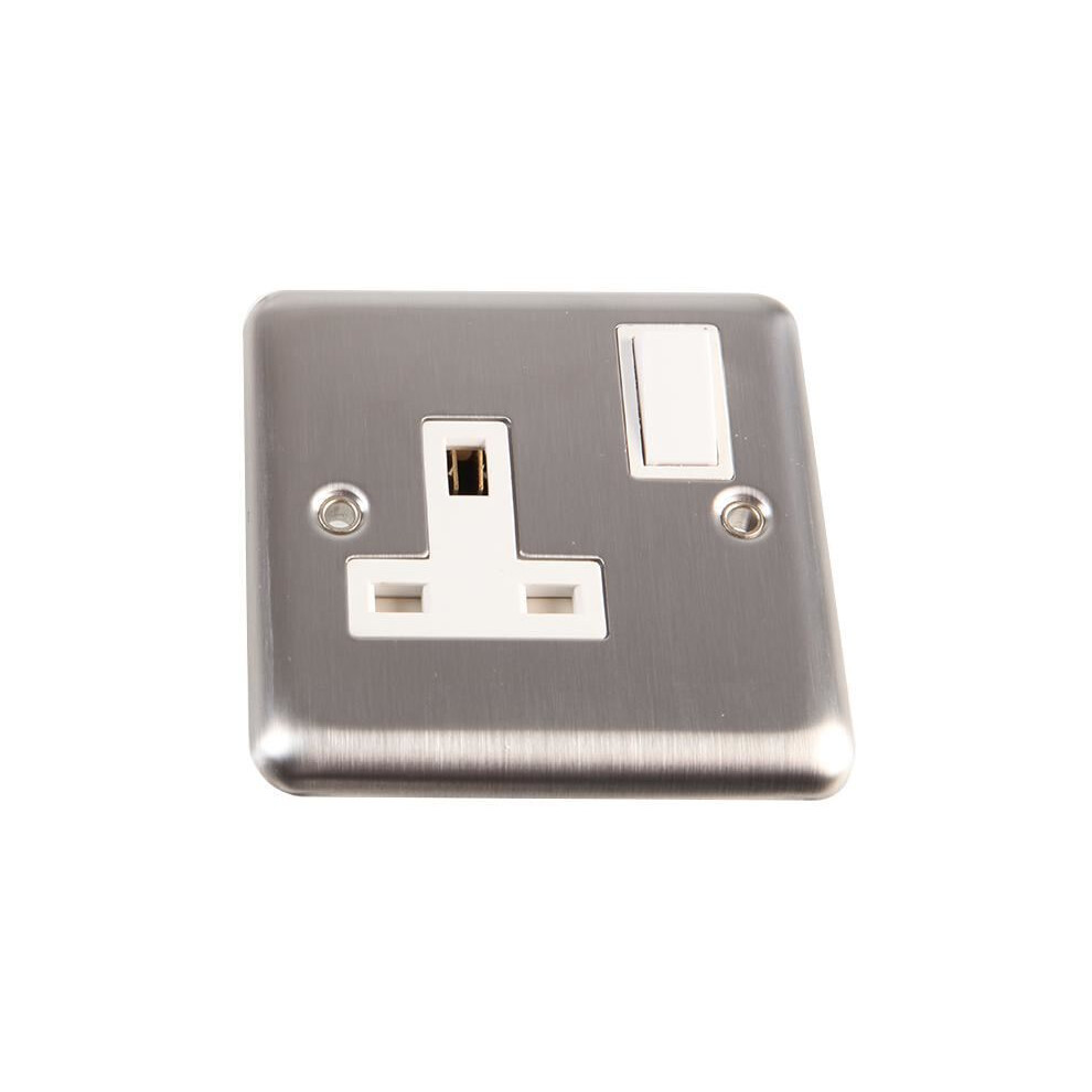 Volex Accessories 1 Gang 13A Dp Switched Socket, Brushed Stainless Steel / White 5010620529374