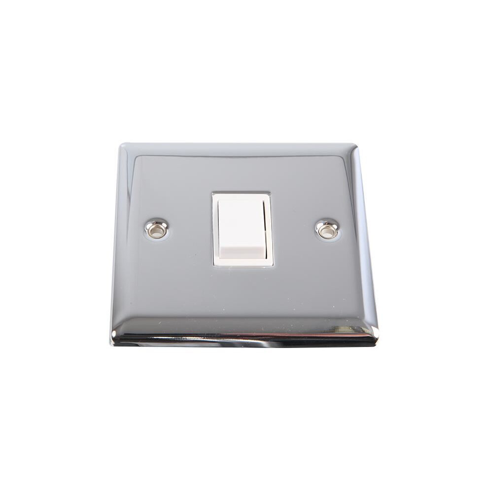 Volex 1 Gang 2 Way 10Ax Angled Edge Light Switch, Polished Chrome / White 5010620529787