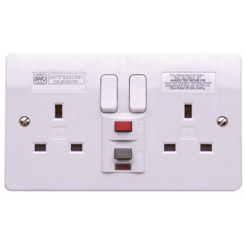 MK - 2 Gang 13A RCD Socket, 30mA Passive
