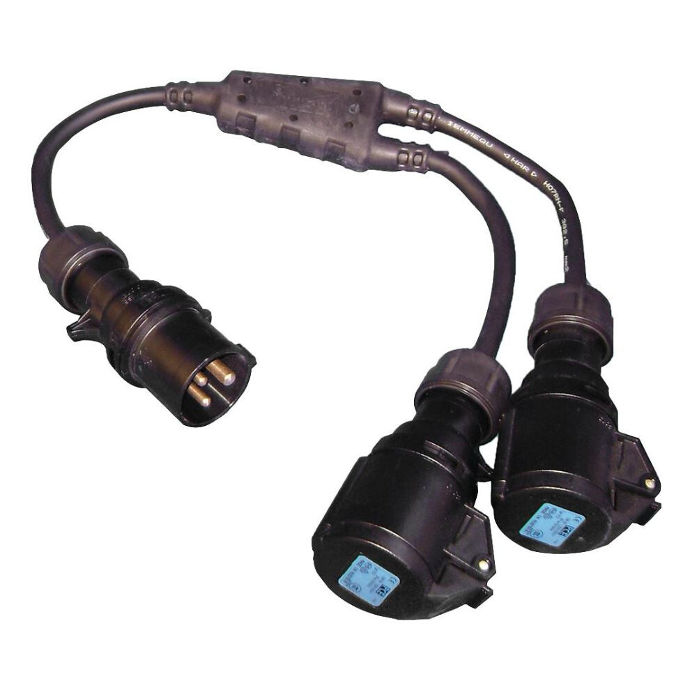 Pce - 16A, 230V, Cee Y Splitter 0.25M, Black, Ip44 - Plug To 2X Sockets 3561214152604