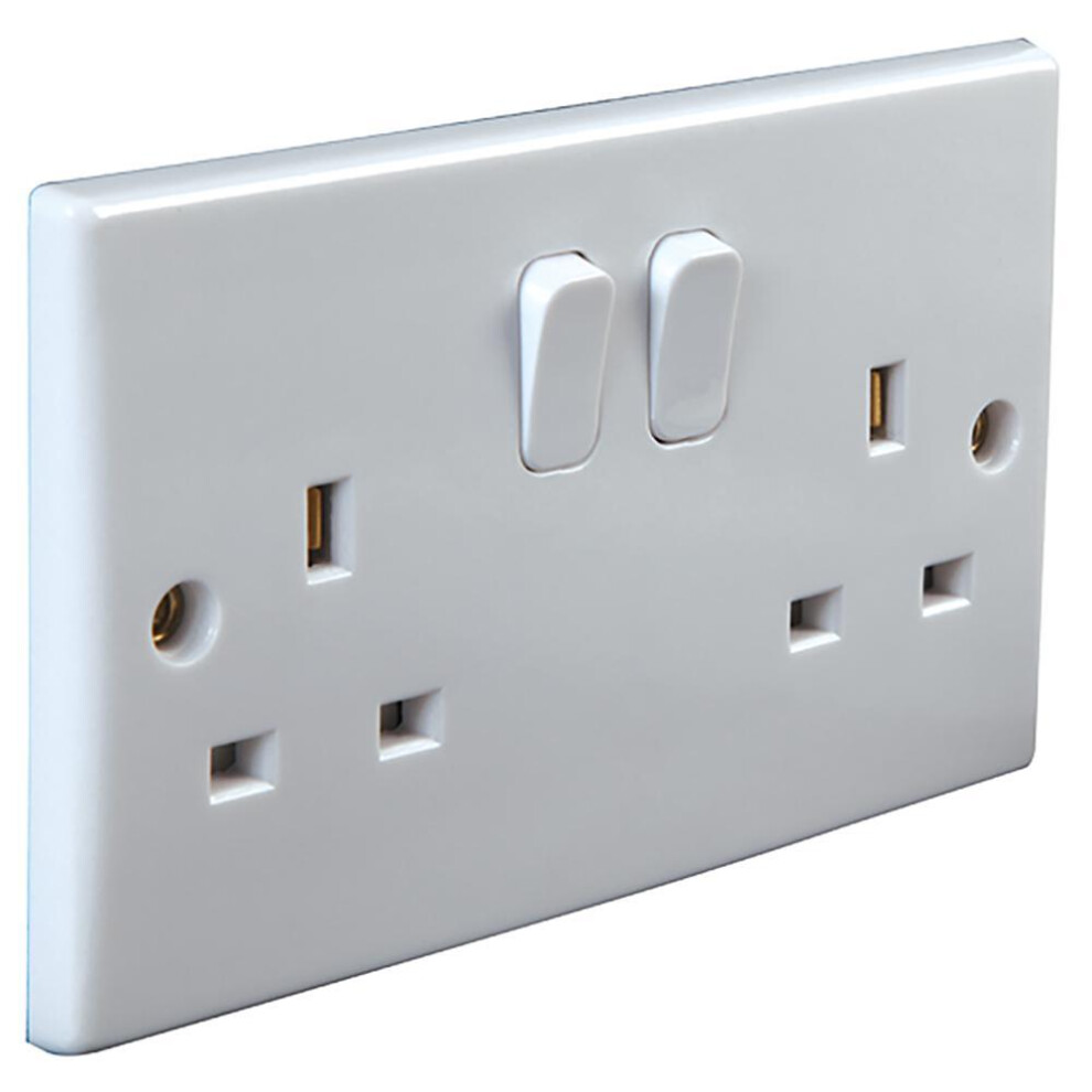 Pro Elec - Switched 2-Gang, Single-Pole Mains Socket, Round Edge, 13A, 250V 3341844162965