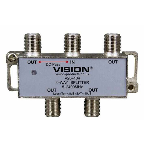 VISION - 4-Way Splitter DC Pass 5-2400MHz LED Indicator V26-104LED