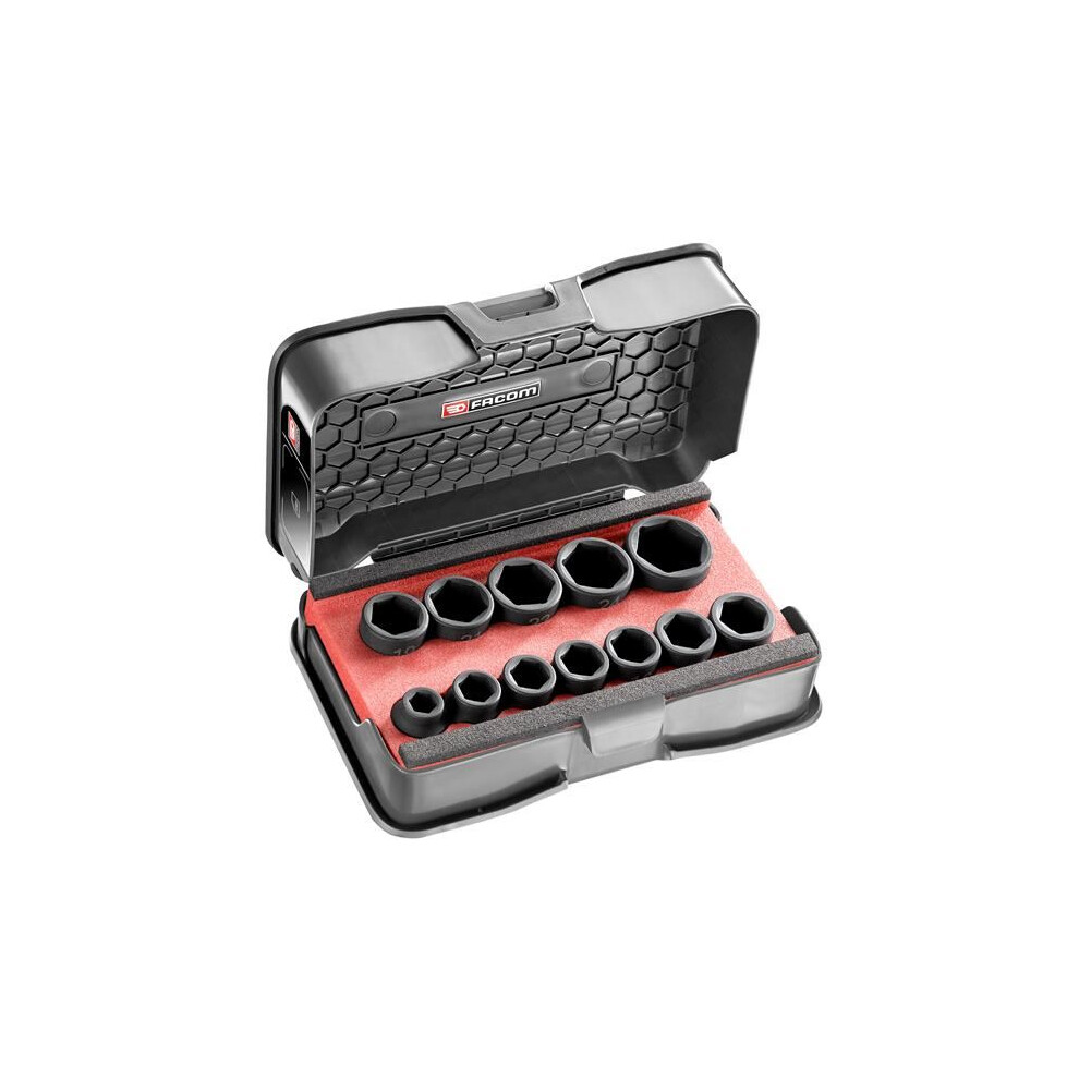 Facom - 6-Point Stubby Impact Socket Set 1/2in SQDR, 12 Piece