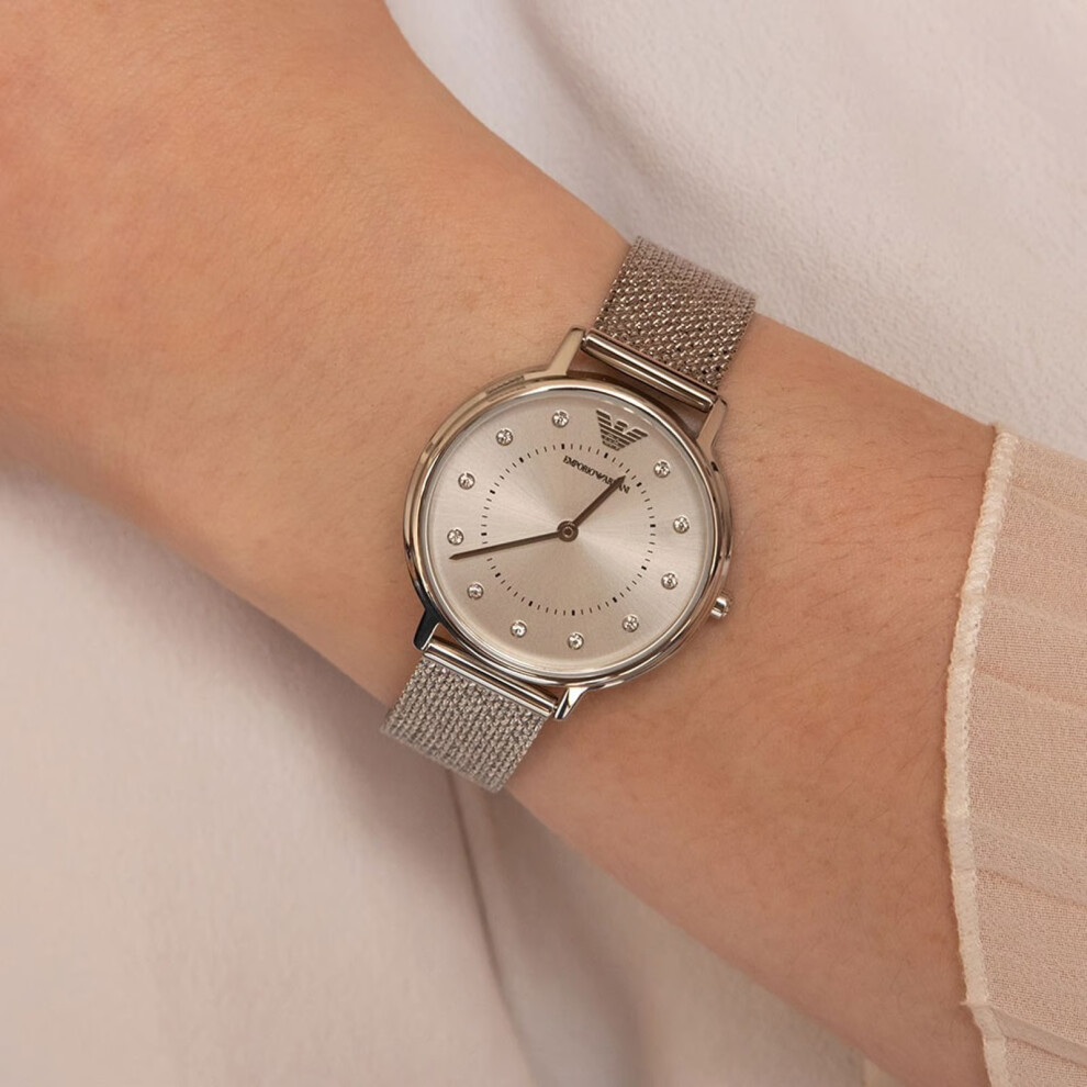 ARMANI AR11128 WOMEN'S WATCH SILVER BAND SILVER DIAL SILVER CASE