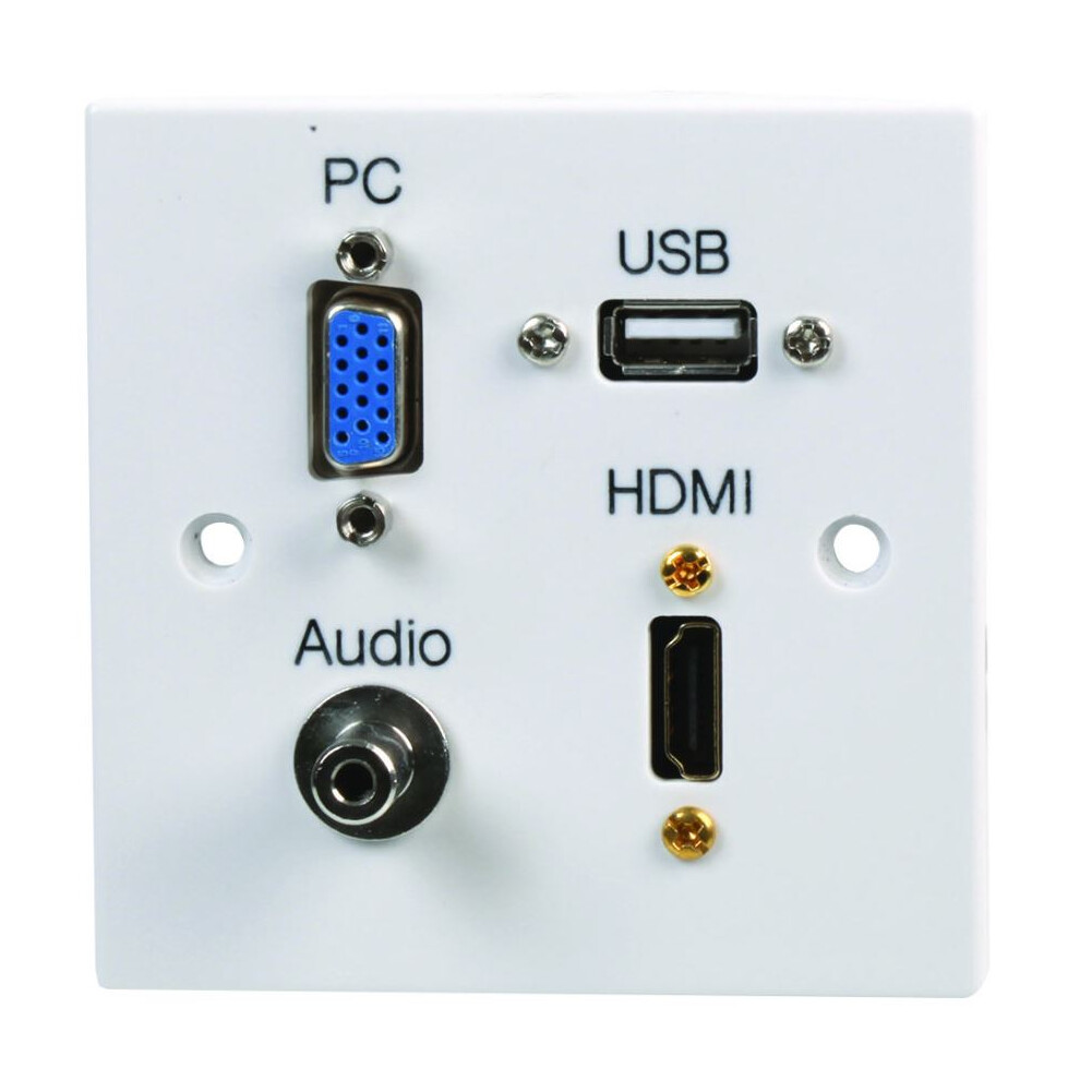 Pro Signal - 1 Gang Multimedia Wallplate With 1X Hdmi, Vga, 3.5Mm Stereo Jack & Usb-A Female Connectors 3551994112660