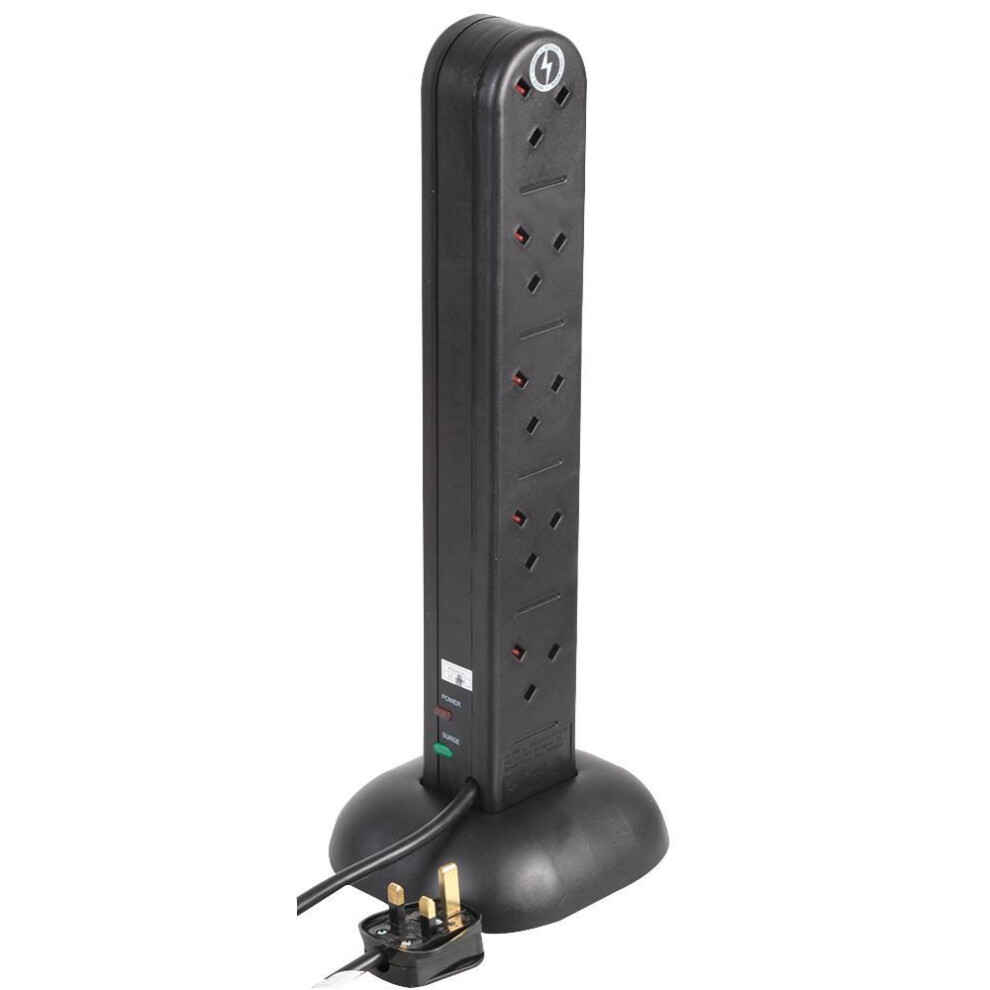 Pro Elec - 10 Gang Extension Tower, Black 2M Lead 642610971198