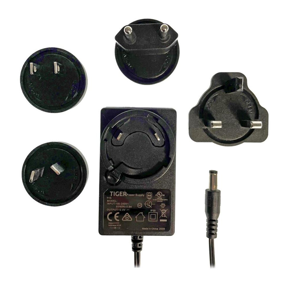 Tiger Power Supplies - 12V, 3A, 36W International Interchangeable Plug In Power Supply, 2.1Mm Plug 3561224142978