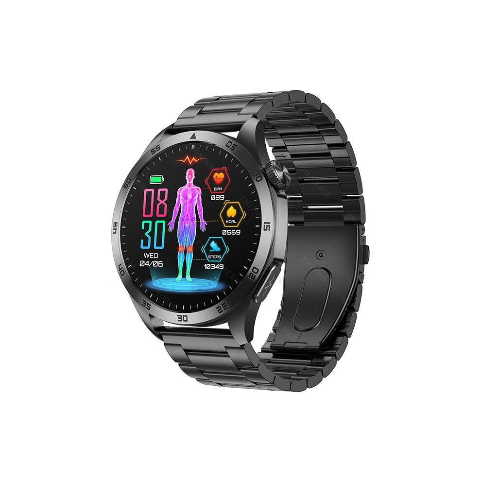 (Black Steel) Smart Watch Men Women Blood Glucose Lipid Uric Acid Ecg Body Temperature Bt Call Health Smartwatch Black,Not,Specified 6942885893237
