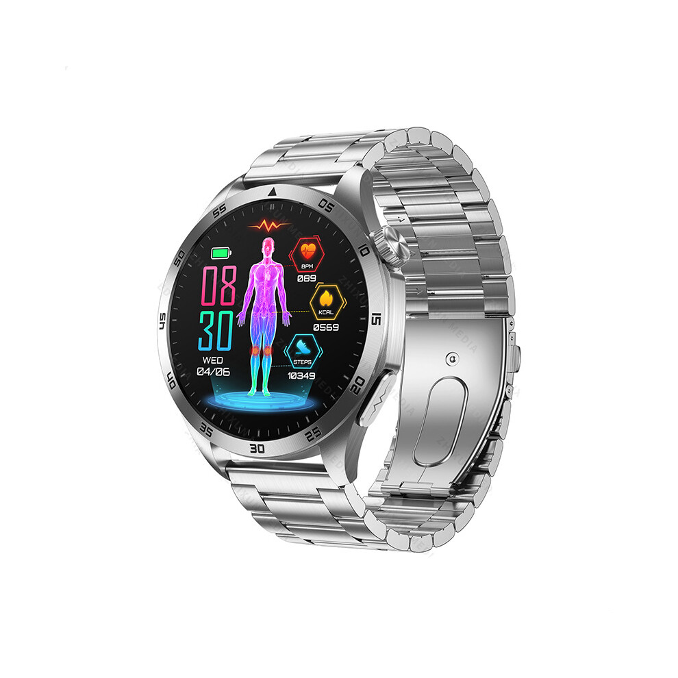 (Silver Steel) Smart Watch Men Women Blood Glucose Lipid Uric Acid Ecg Body Temperature Bt Call Health Smartwatch Silver,Not,Specified 6942885893244