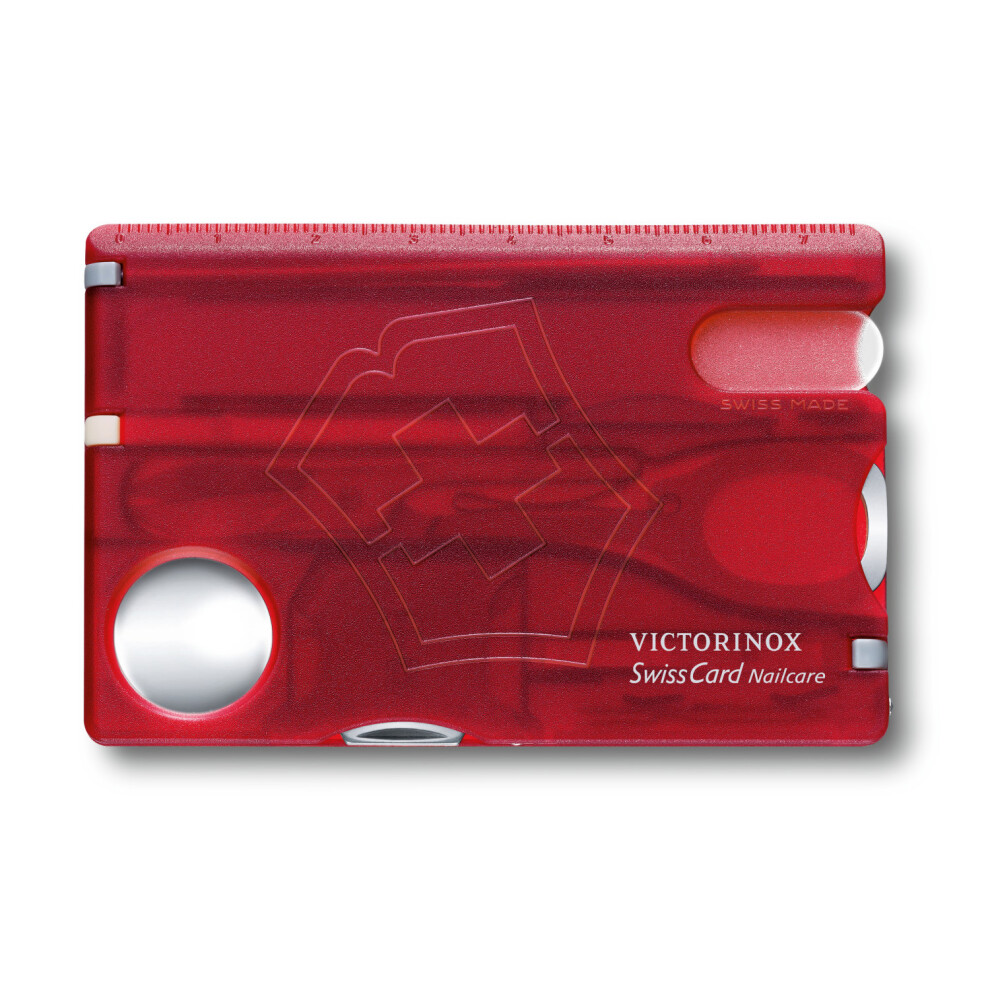 (red) Victorinox Swisscard Nailcare - 12 feature Swiss army card with glass nail file