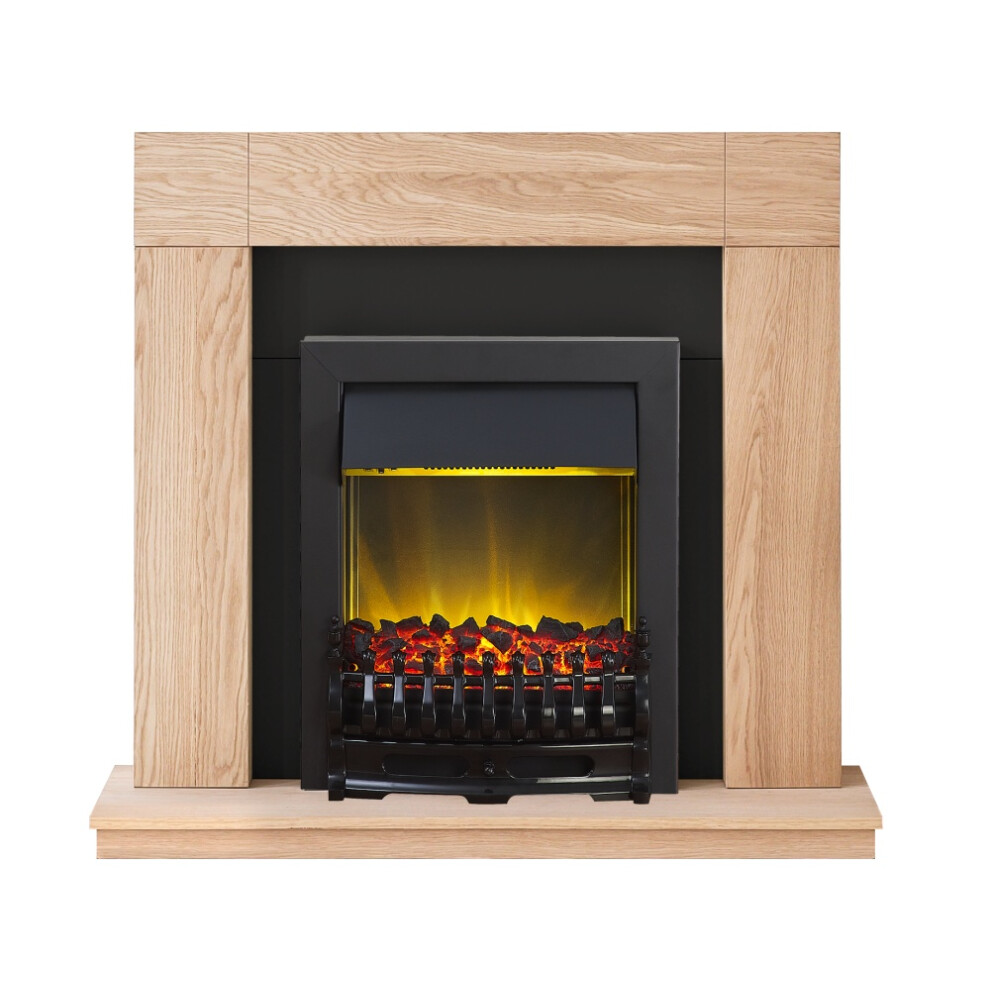 Adam Malmo Fireplace Suite in Oak with Blenheim Electric Fire in Black, 39 Inch