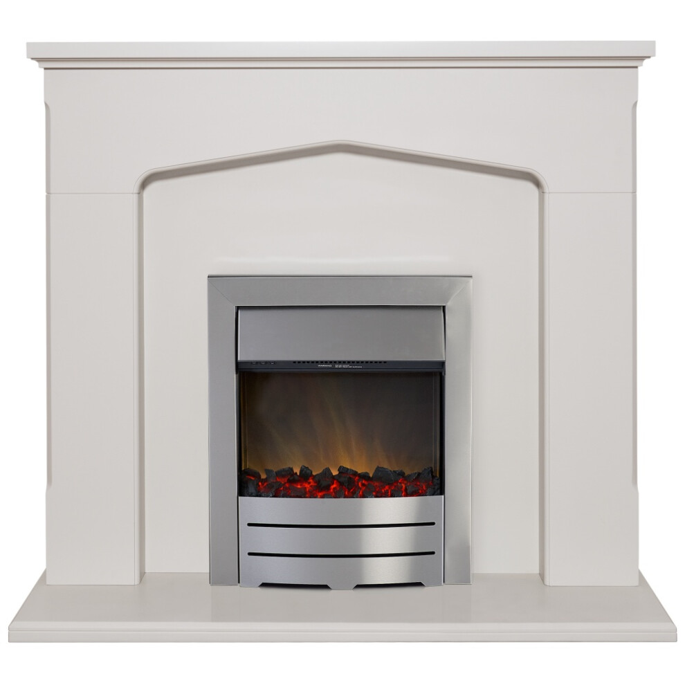 Adam Cotswold Fireplace Suite in Stone Effect with Colorado Electric Fire in Brushed Steel, 48 Inch