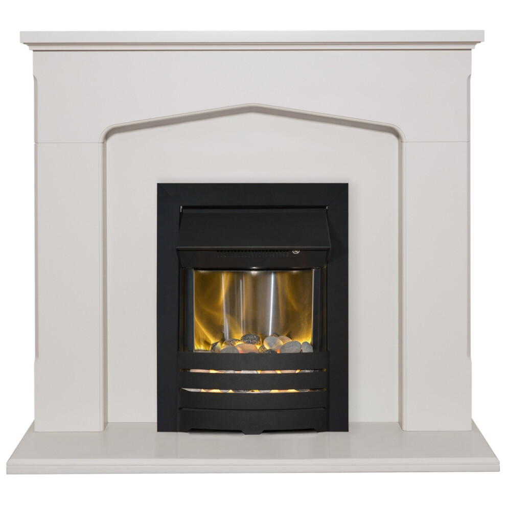 Adam Cotswold Fireplace Suite in Stone Effect with Helios Electric Fire in Black, 48 Inch