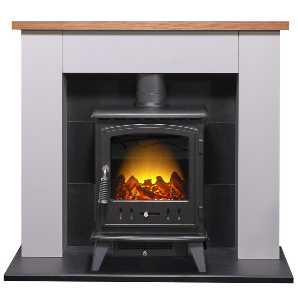 Adam Chester Stove Suite in Pure White with Aviemore Electric Stove in Black, 39 Inch