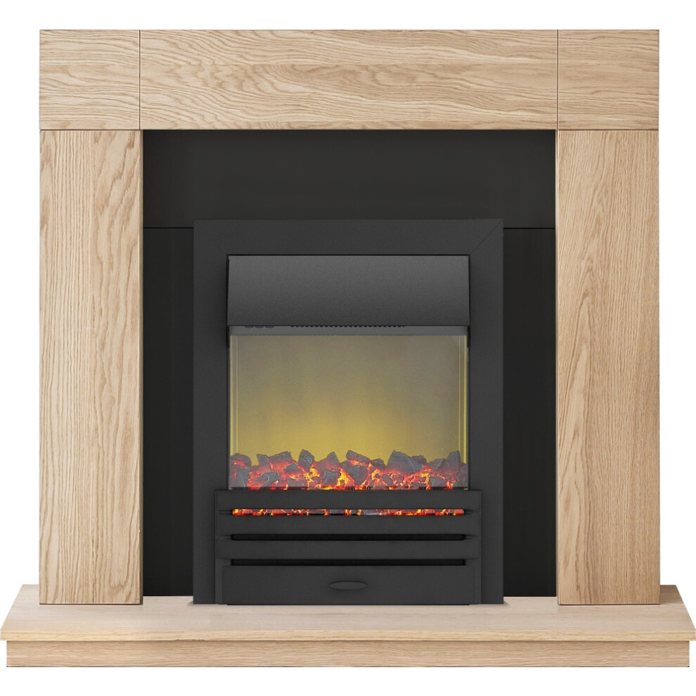 Adam Malmo Fireplace Suite in Oak with Eclipse Electric Fire in Black, 39 Inch
