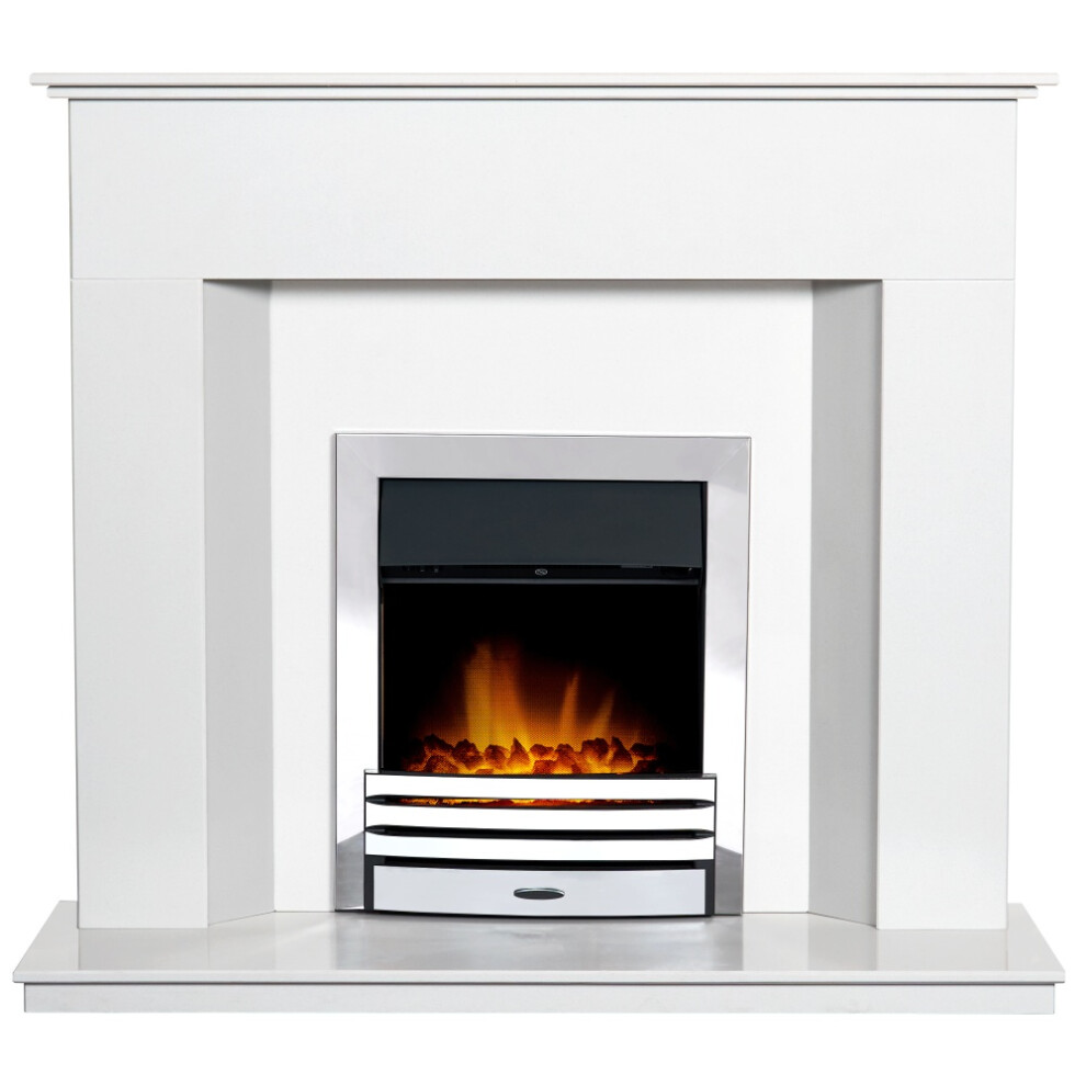 Adam Alora Crystal White Marble Fireplace with Eclipse Chrome Electric Fire, 48 Inch