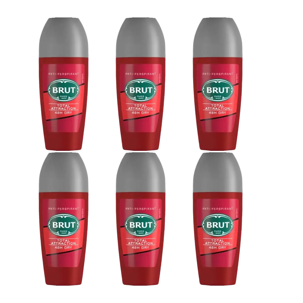 6 x 50ml Brut Total Attraction Roll On  Antiperspirant Deodorant 48h Dry