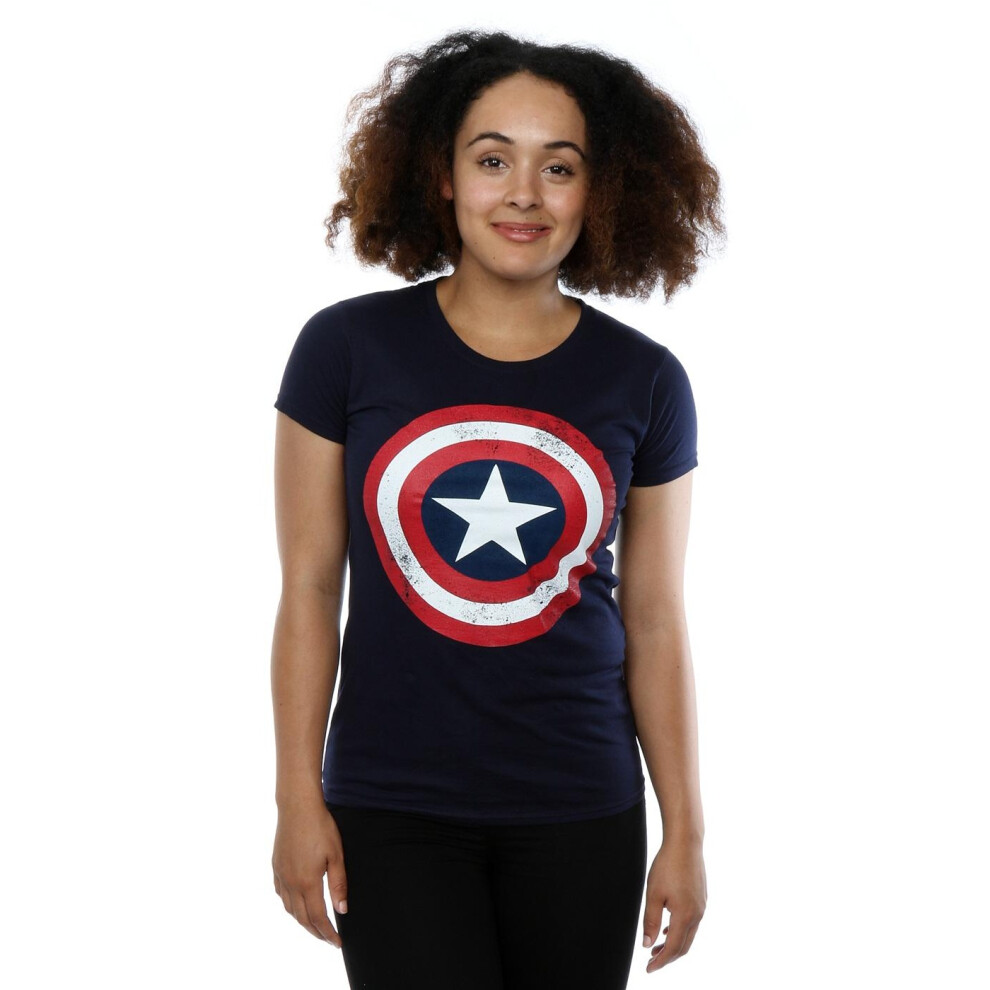 (XS, Navy Blue) Captain America Womens/Ladies Shield T-Shirt