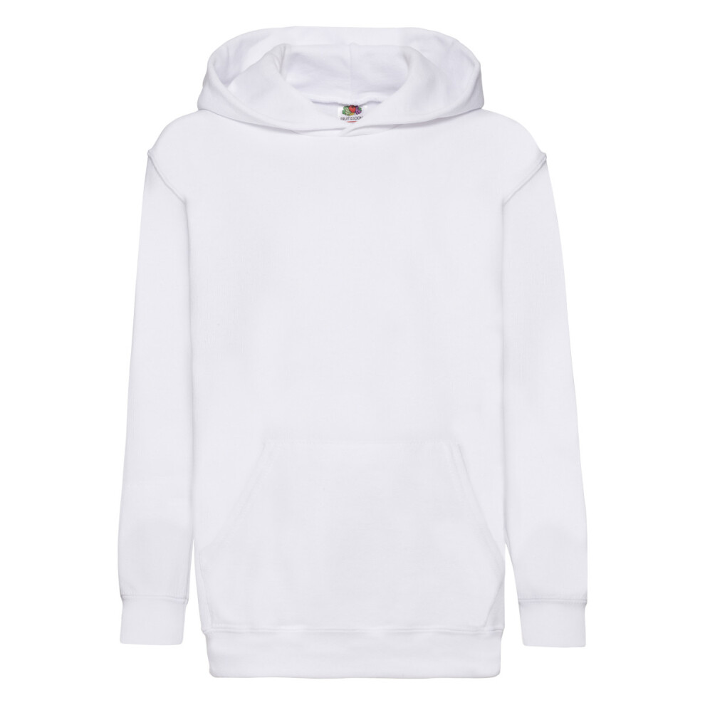 (12-13, White) Fruit Of The Loom Childrens Unisex Hooded Sweatshirt / Hoodie