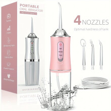 (pink) Cordless Electric Water Flosser, Rechargeable Portable Dental Oral Irrigator With 4 Jet Tips