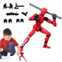(Red) 3D Printed Movable Articulated Figure Robot Multi Joint Movable 3D Printed Mannequin Toys Desktop Robot Toy Set for Kids