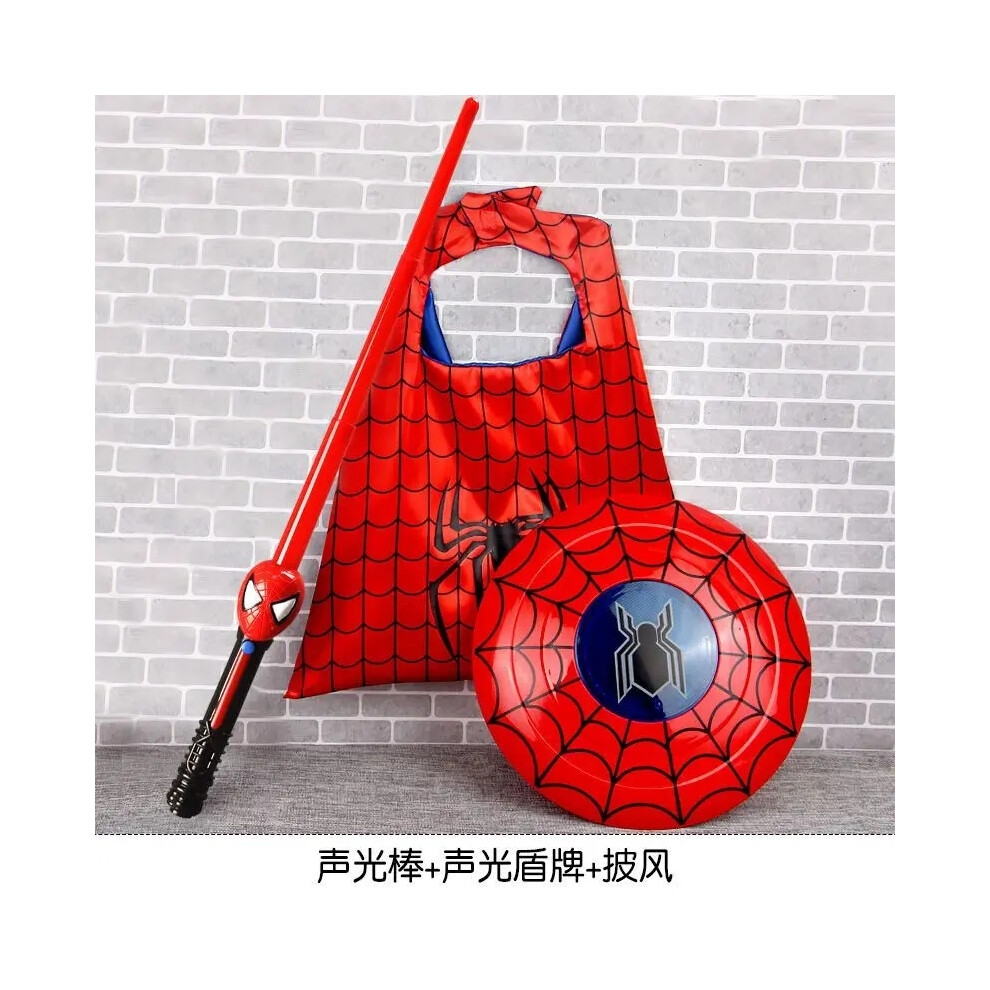 (3pcs-3) Spider-Man luminous toy children's launcher sound and light sword weapon shield toy set gift