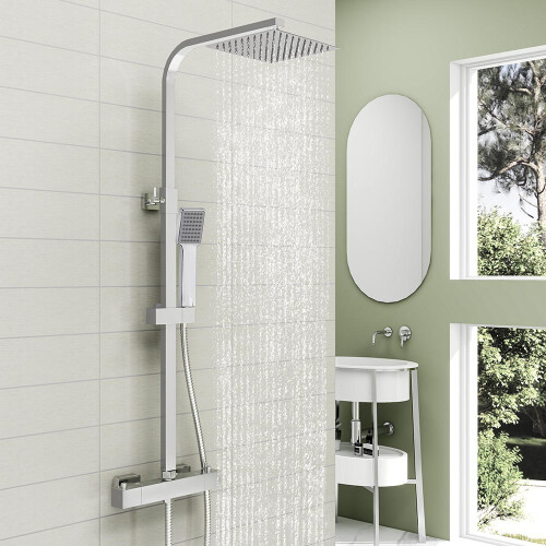 AICA Modern Square Chrome Exposed Thermostatic Mixer Shower Head Handheld