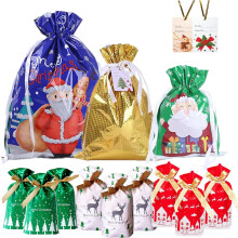 Christmas Drawstring Gift Bags with 30 Tags6 Design 4 Size Christmas Bags Gift Wrapping Bags Reusable Presents Party Holiday Decorations pack of 36