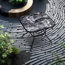 Marbling Outdoor Square Table Toughened Glass Patio Table Umbrella Hole For Garden Backyard 800mm(L)