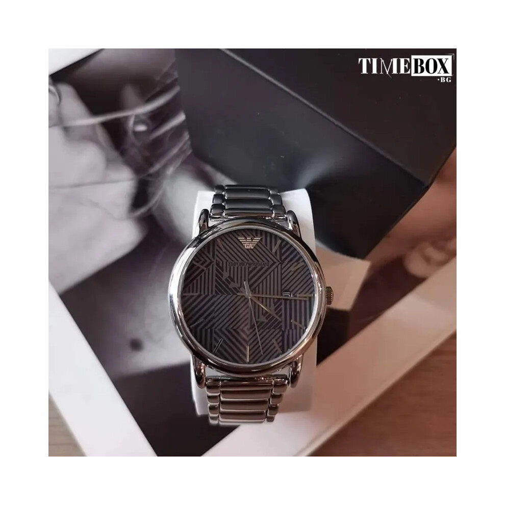 EMPORIO ARMANI AR11134 MEN'S WATCH SILVER STRAP BLACK DIAL SILVER CASE