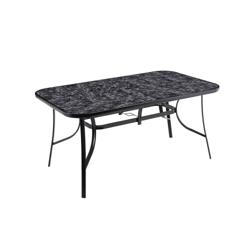Living And Home Marble Pattern Tempered Glass Garden Coffee Table w Parasol Hole 120*80cm 2