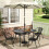 Living And Home Marble Pattern Tempered Glass Garden Coffee Table w Parasol Hole 120*80cm 2