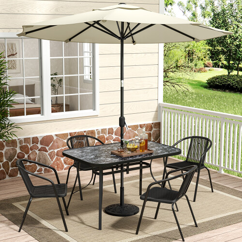 Living And Home Marble Pattern Tempered Glass Garden Coffee Table w Parasol Hole 120*80cm 1