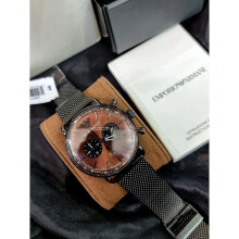 EMPORIO ARMANI AR11141 MEN'S WATCH GREY MESH BAND BROWN DIAL GREY CASE