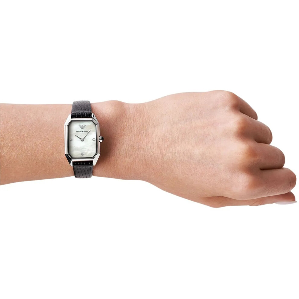 EMPORIO ARMANI AR11148 WOMENS WATCH BLACK STRAP WHITE DIAL SILVER CASE