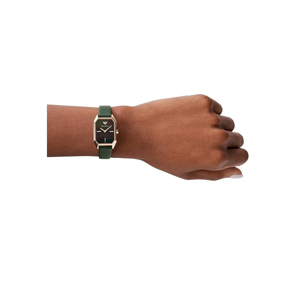 ARMANI AR11149 WOMEN'S WATCH GREEN STRAP BLACK DIAL ROSE GOLD CASE