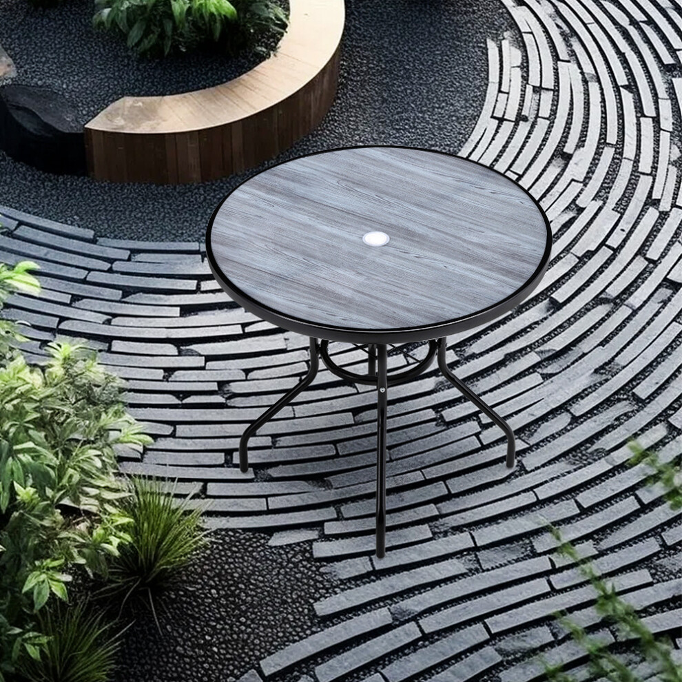 Garden Tempered Glass Wood Grain Coffee Table 80cm Dia