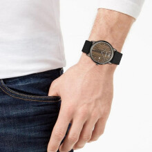 EMPORIO ARMANI AR11156 MEN'S WATCH BLACK STRAP BROWN DIAL GREY CASE